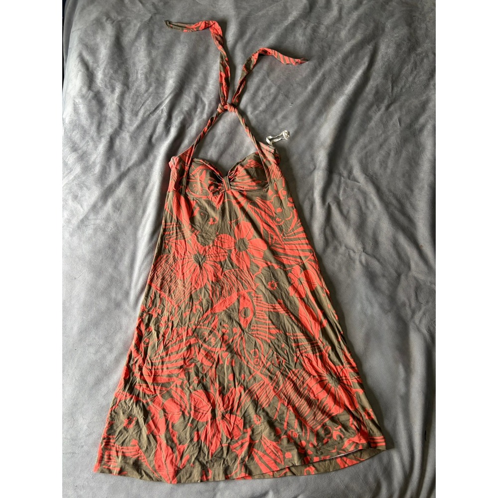 Tommy Bahama Womens Halter Mini Dress Coral Floral Tropical Supima Cotton Brown